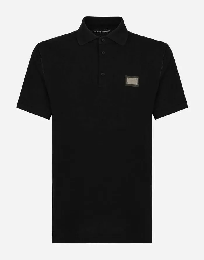 Dolce and Gabbana TShirts And Polos Men Cotton Piqu Poloshirt With Branded Tag Black Dolce and Gabbana TShirts And Polos Men Cotton Piqu Poloshirt With Branded Tag Black