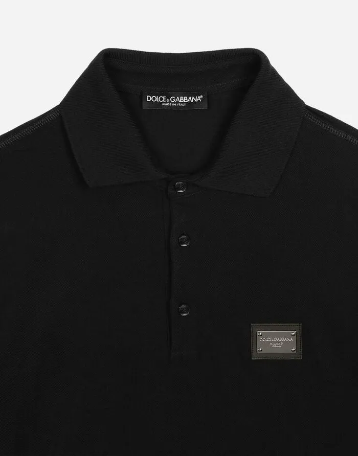 Dolce and Gabbana TShirts And Polos Men Cotton Piqu Poloshirt With Branded Tag Black Dolce and Gabbana TShirts And Polos Men Cotton Piqu Poloshirt With Branded Tag Black