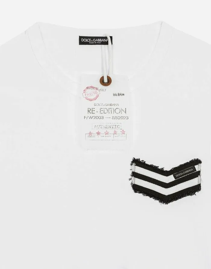 Dolce and Gabbana TShirts And Polos Men Cotton Roundneck Tshirt With Patch White Dolce and Gabbana TShirts And Polos Men Cotton Roundneck Tshirt With Patch White