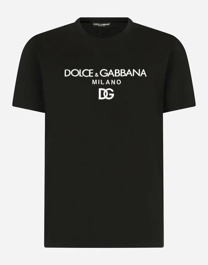 Dolce and Gabbana TShirts And Polos Men Cotton Tshirt With DG Embroidery And Patch Black Dolce and Gabbana TShirts And Polos Men Cotton Tshirt With DG Embroidery And Patch Black