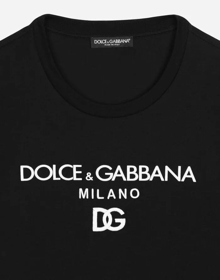 Dolce and Gabbana TShirts And Polos Men Cotton Tshirt With DG Embroidery And Patch Black Dolce and Gabbana TShirts And Polos Men Cotton Tshirt With DG Embroidery And Patch Black