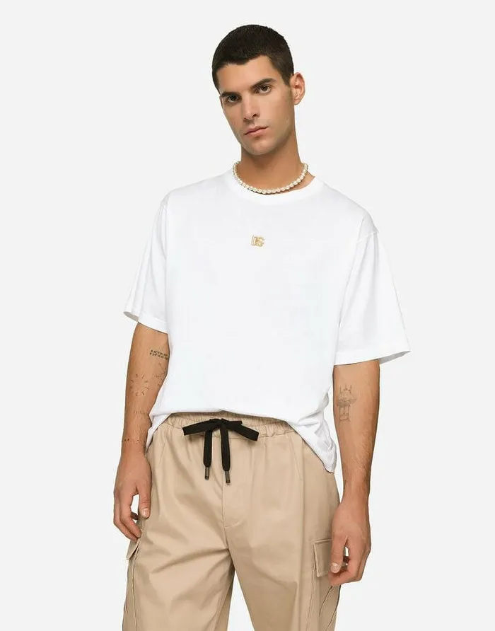 Dolce and Gabbana TShirts And Polos Men Cotton Tshirt With DG Logo White