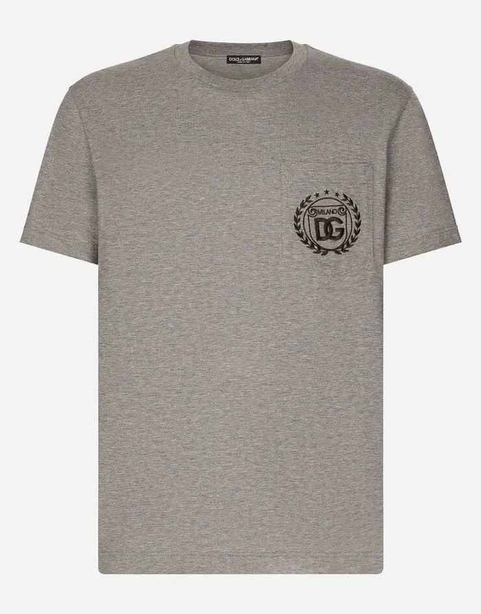 Dolce and Gabbana TShirts And Polos Men Cotton Tshirt With DG Milano Logo Embroidery Grey Dolce and Gabbana TShirts And Polos Men Cotton Tshirt With DG Milano Logo Embroidery Grey