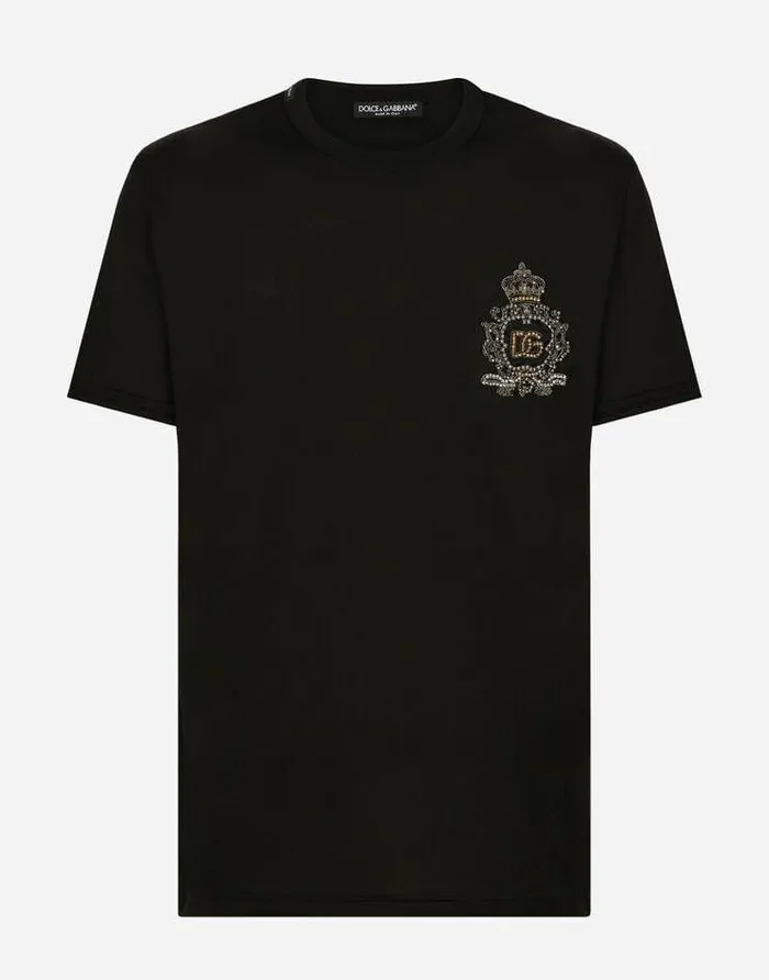 Dolce and Gabbana TShirts And Polos Men Cotton Tshirt With Heraldic DG Patch Black Dolce and Gabbana TShirts And Polos Men Cotton Tshirt With Heraldic DG Patch Black