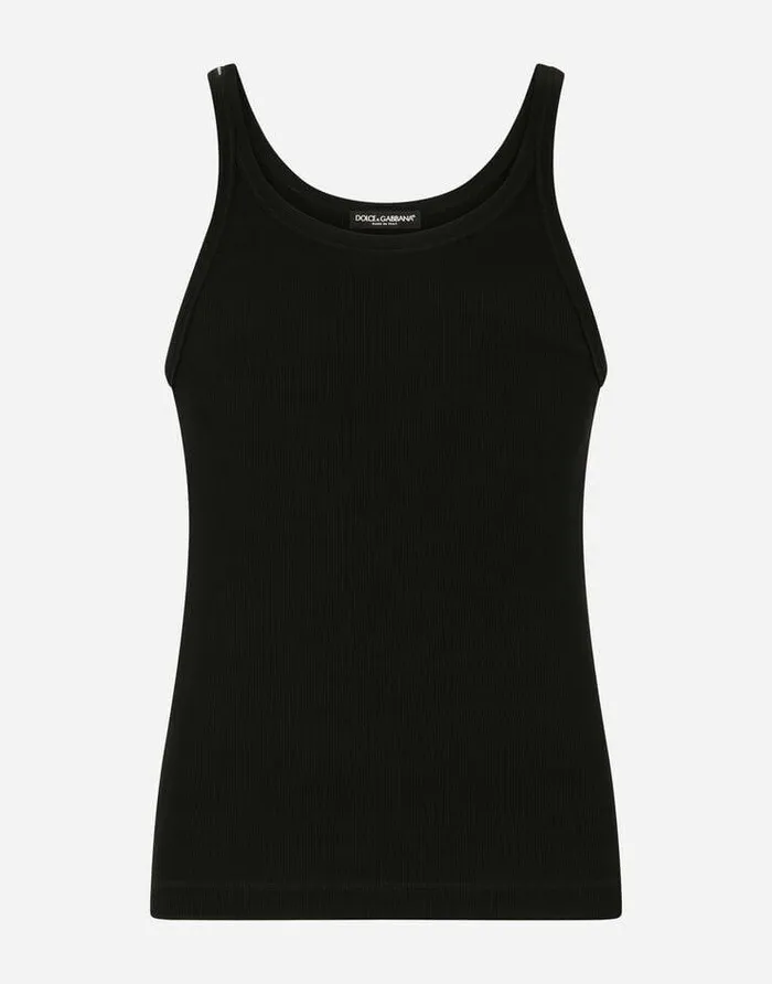 Dolce and Gabbana TShirts And Polos Men Finerib Cotton Jersey Singlet Black