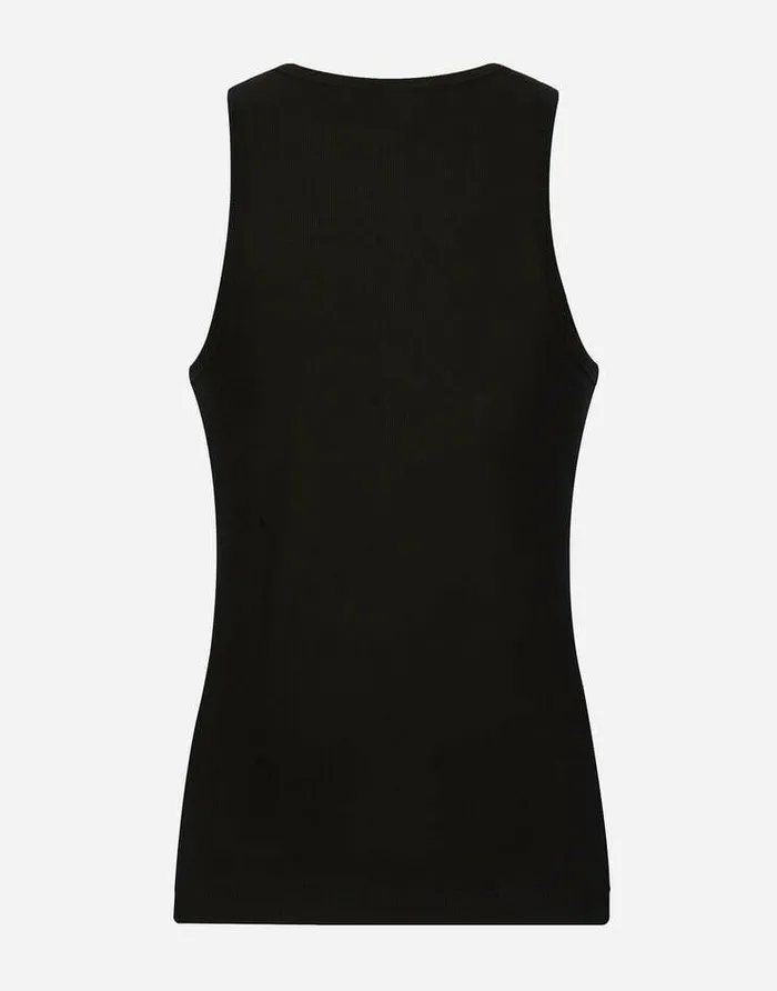 Dolce and Gabbana TShirts And Polos Men Finerib Cotton Singlet With Patch Black Dolce and Gabbana TShirts And Polos Men Finerib Cotton Singlet With Patch Black