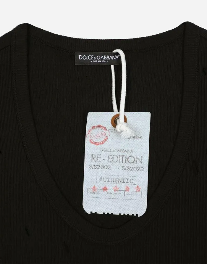 Dolce and Gabbana TShirts And Polos Men Finerib Cotton Singlet With Patch Black Dolce and Gabbana TShirts And Polos Men Finerib Cotton Singlet With Patch Black