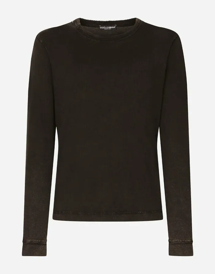 Dolce and Gabbana TShirts And Polos Men Longsleeved Overdyed Jersey Tshirt Black Dolce and Gabbana TShirts And Polos Men Longsleeved Overdyed Jersey Tshirt Black