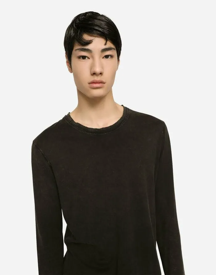 Dolce and Gabbana TShirts And Polos Men Longsleeved Overdyed Jersey Tshirt Black Dolce and Gabbana TShirts And Polos Men Longsleeved Overdyed Jersey Tshirt Black