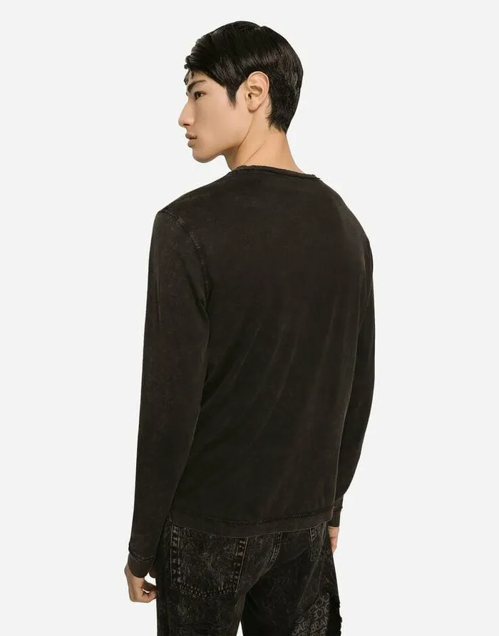 Dolce and Gabbana TShirts And Polos Men Longsleeved Overdyed Jersey Tshirt Black Dolce and Gabbana TShirts And Polos Men Longsleeved Overdyed Jersey Tshirt Black