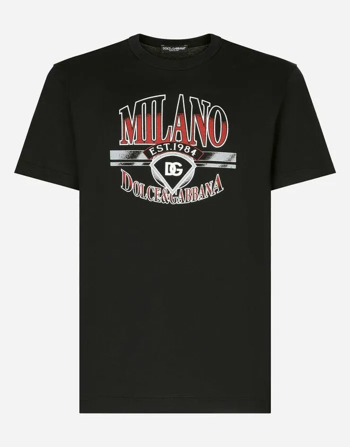 Dolce and Gabbana TShirts And Polos Men Milanoprint Cotton Tshirt With DG Logo Blue Dolce and Gabbana TShirts And Polos Men Milanoprint Cotton Tshirt With DG Logo Blue