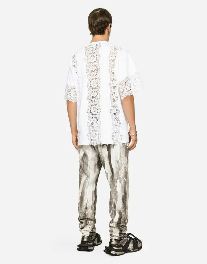 Dolce and Gabbana TShirts And Polos Men Shortsleeved Tshirt With Lace Inserts White Dolce and Gabbana TShirts And Polos Men Shortsleeved Tshirt With Lace Inserts White