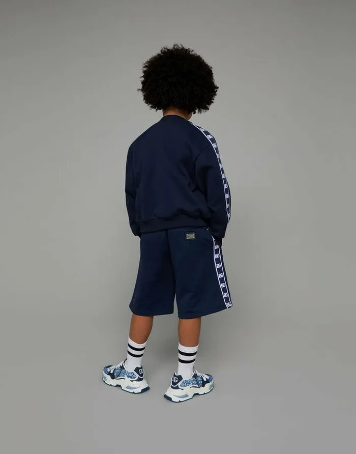 Dolce and Gabbana TShirts And Sweatshirts Children Zipup Jersey Sweatshirt With Logo Side Bands Blue Dolce and Gabbana TShirts And Sweatshirts Children Zipup Jersey Sweatshirt With Logo Side Bands Blue