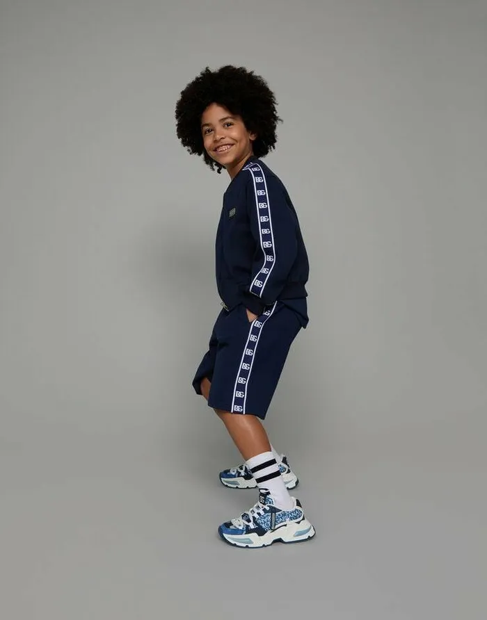 Dolce and Gabbana TShirts And Sweatshirts Children Zipup Jersey Sweatshirt With Logo Side Bands Blue Dolce and Gabbana TShirts And Sweatshirts Children Zipup Jersey Sweatshirt With Logo Side Bands Blue