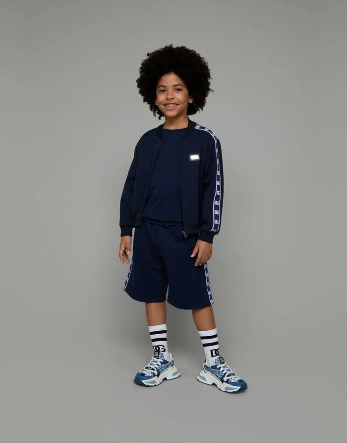 Dolce and Gabbana TShirts And Sweatshirts Children Zipup Jersey Sweatshirt With Logo Side Bands Blue Dolce and Gabbana TShirts And Sweatshirts Children Zipup Jersey Sweatshirt With Logo Side Bands Blue
