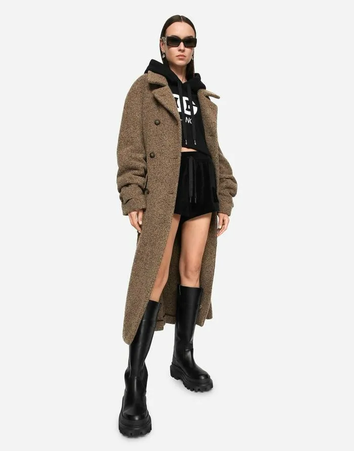 Dolce and Gabbana TShirts And Sweatshirts Women Cropped Jersey Hoodie With Embroidered DG Patch Black Dolce and Gabbana TShirts And Sweatshirts Women Cropped Jersey Hoodie With Embroidered DG Patch Black