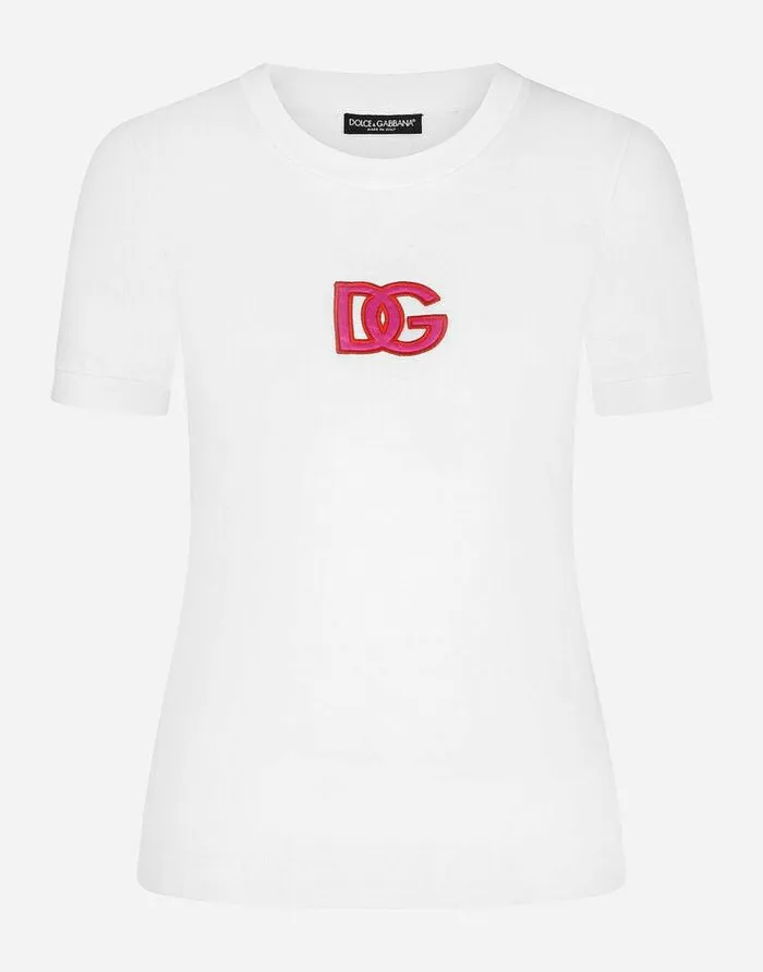 Dolce and Gabbana TShirts And Sweatshirts Women Jersey Tshirt With DG Patch White Dolce and Gabbana TShirts And Sweatshirts Women Jersey Tshirt With DG Patch White