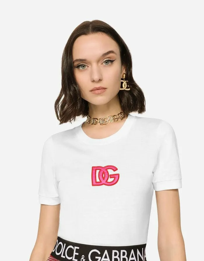 Dolce and Gabbana TShirts And Sweatshirts Women Jersey Tshirt With DG Patch White Dolce and Gabbana TShirts And Sweatshirts Women Jersey Tshirt With DG Patch White