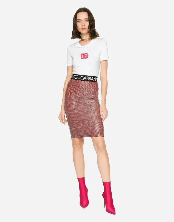 Dolce and Gabbana TShirts And Sweatshirts Women Jersey Tshirt With DG Patch White Dolce and Gabbana TShirts And Sweatshirts Women Jersey Tshirt With DG Patch White