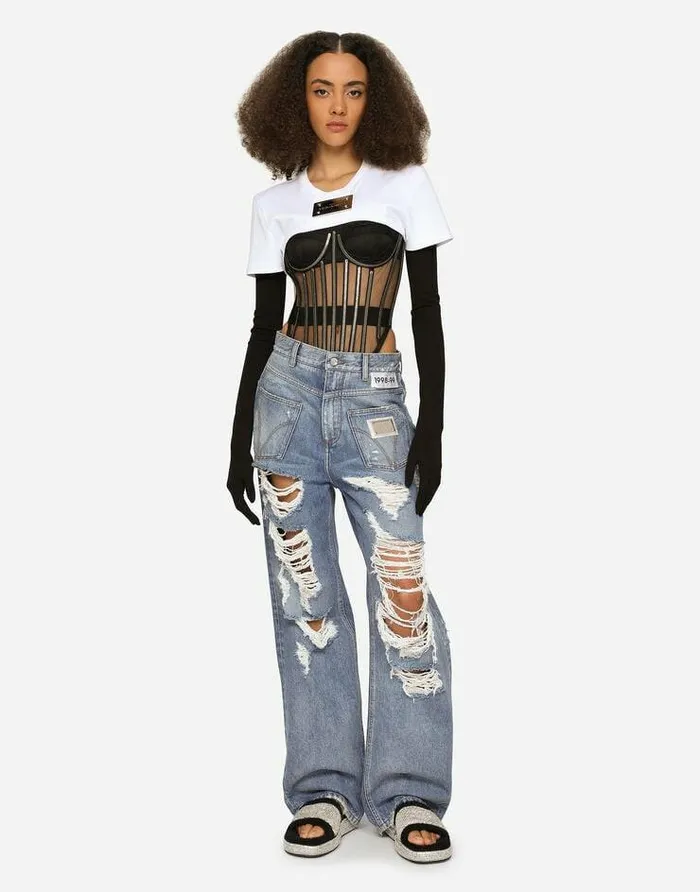 Dolce and Gabbana TShirts And Sweatshirts Women KIM DOLCEandGABBANA Cropped Jersey Tshirt With KIM DolceandGabbana Tag White