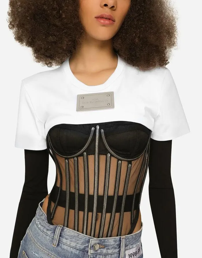 Dolce and Gabbana TShirts And Sweatshirts Women KIM DOLCEandGABBANA Cropped Jersey Tshirt With KIM DolceandGabbana Tag White