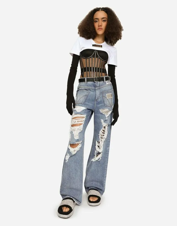 Dolce and Gabbana TShirts And Sweatshirts Women KIM DOLCEandGABBANA Cropped Jersey Tshirt With KIM DolceandGabbana Tag White