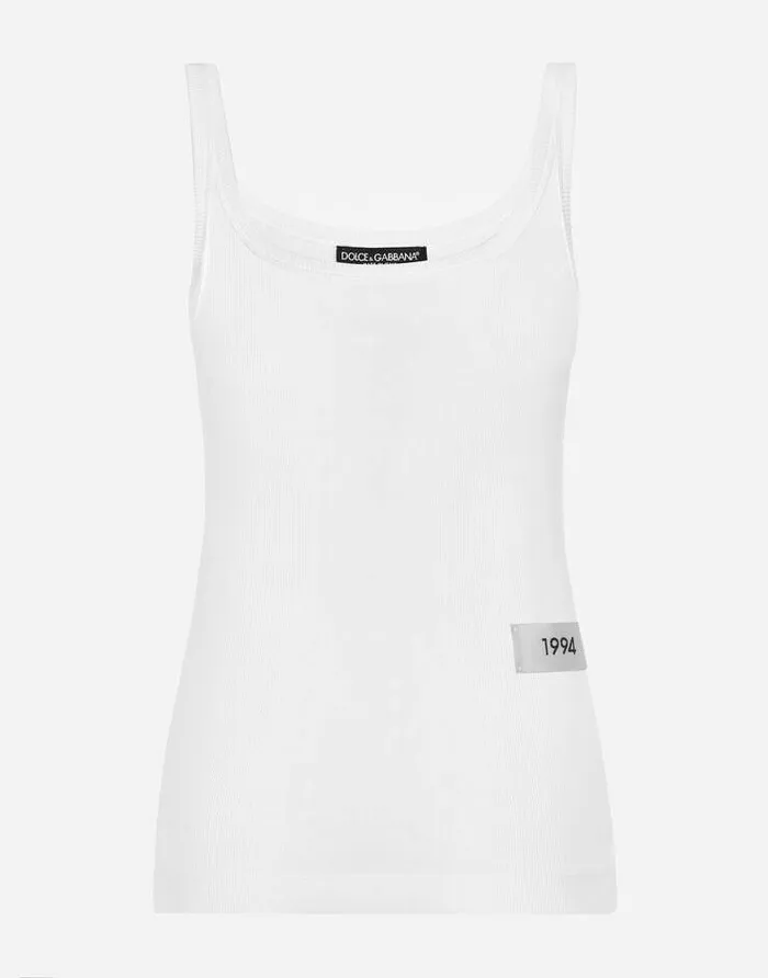 Dolce and Gabbana TShirts And Sweatshirts Women KIM DOLCEandGABBANA Finerib Cotton Tank Top With The ReEdition Label White Dolce and Gabbana TShirts And Sweatshirts Women KIM DOLCEandGABBANA Finerib Cotton Tank Top With The ReEdition Label White