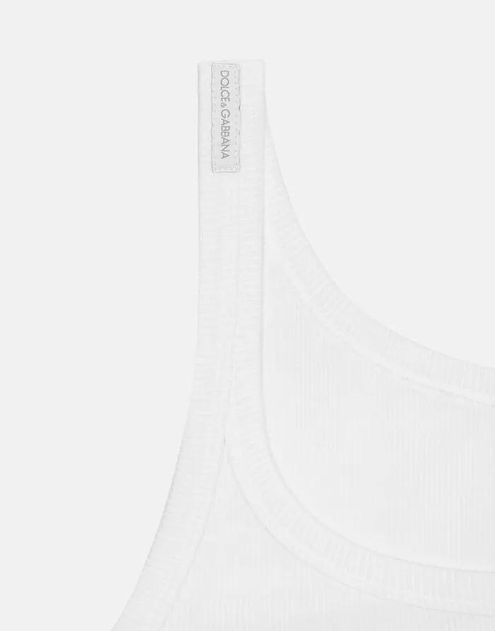 Dolce and Gabbana TShirts And Sweatshirts Women KIM DOLCEandGABBANA Finerib Cotton Tank Top With The ReEdition Label White Dolce and Gabbana TShirts And Sweatshirts Women KIM DOLCEandGABBANA Finerib Cotton Tank Top With The ReEdition Label White