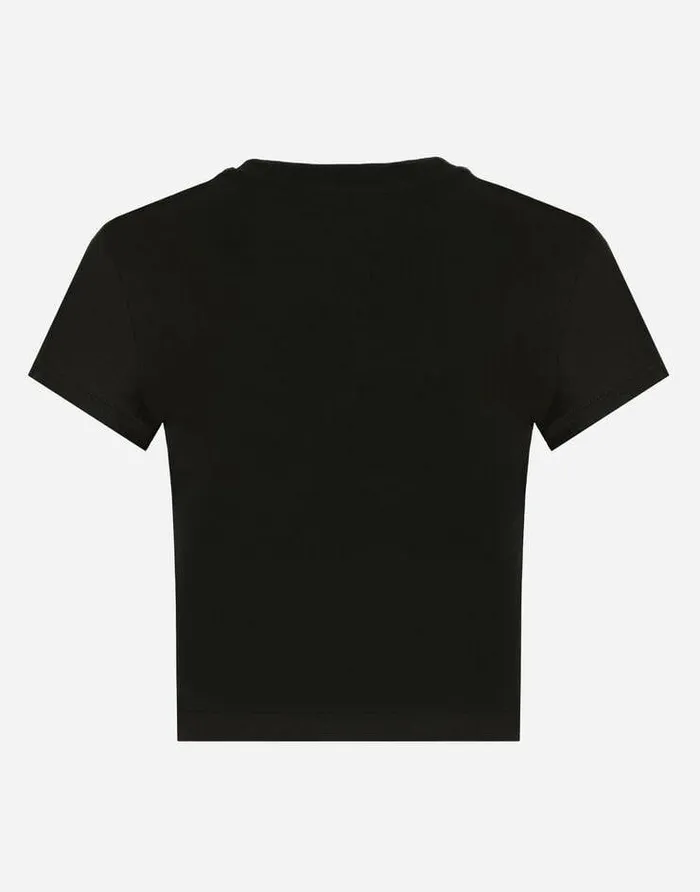 Dolce and Gabbana TShirts And Sweatshirts Women Short Tshirt With Fusiblerhinestone DG Logo Black Dolce and Gabbana TShirts And Sweatshirts Women Short Tshirt With Fusiblerhinestone DG Logo Black