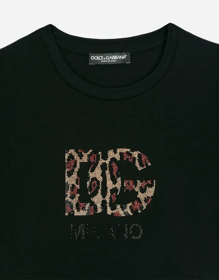 Dolce and Gabbana TShirts And Sweatshirts Women Short Tshirt With Fusiblerhinestone DG Logo Black Dolce and Gabbana TShirts And Sweatshirts Women Short Tshirt With Fusiblerhinestone DG Logo Black
