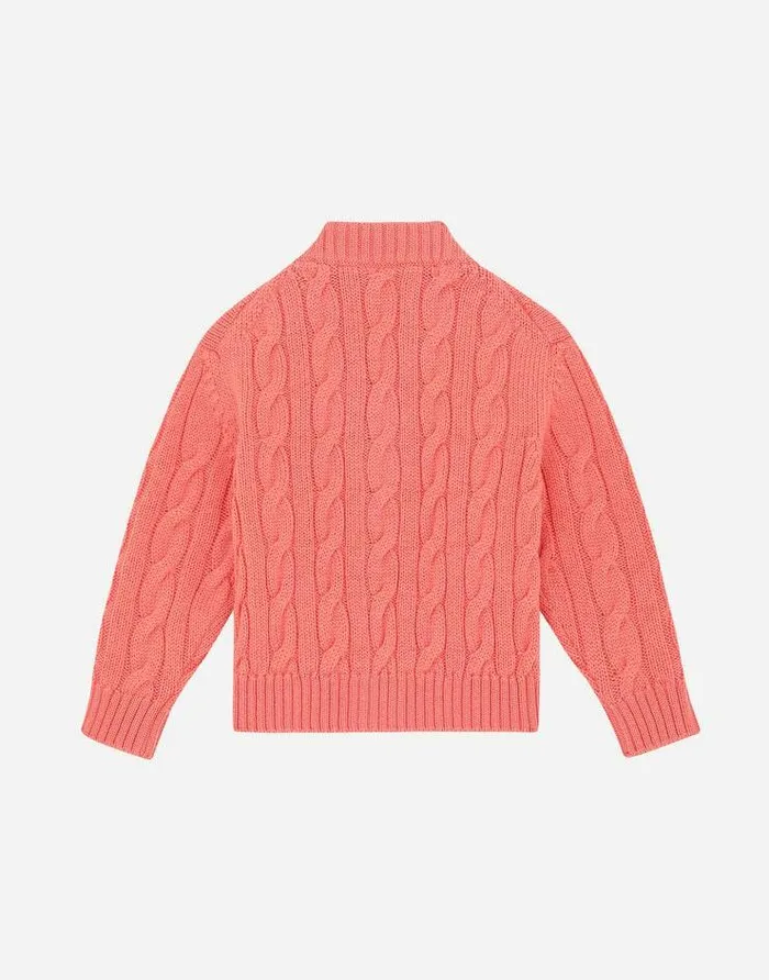 Dolce and Gabbana Topwear Children Cableknit Cardigan With DG Logo Patch Pink Dolce and Gabbana Topwear Children Cableknit Cardigan With DG Logo Patch Pink