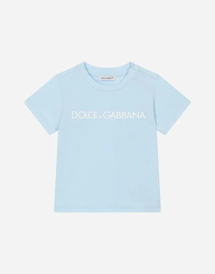 Dolce and Gabbana Topwear Children Jersey Tshirt With Logo Print Grey