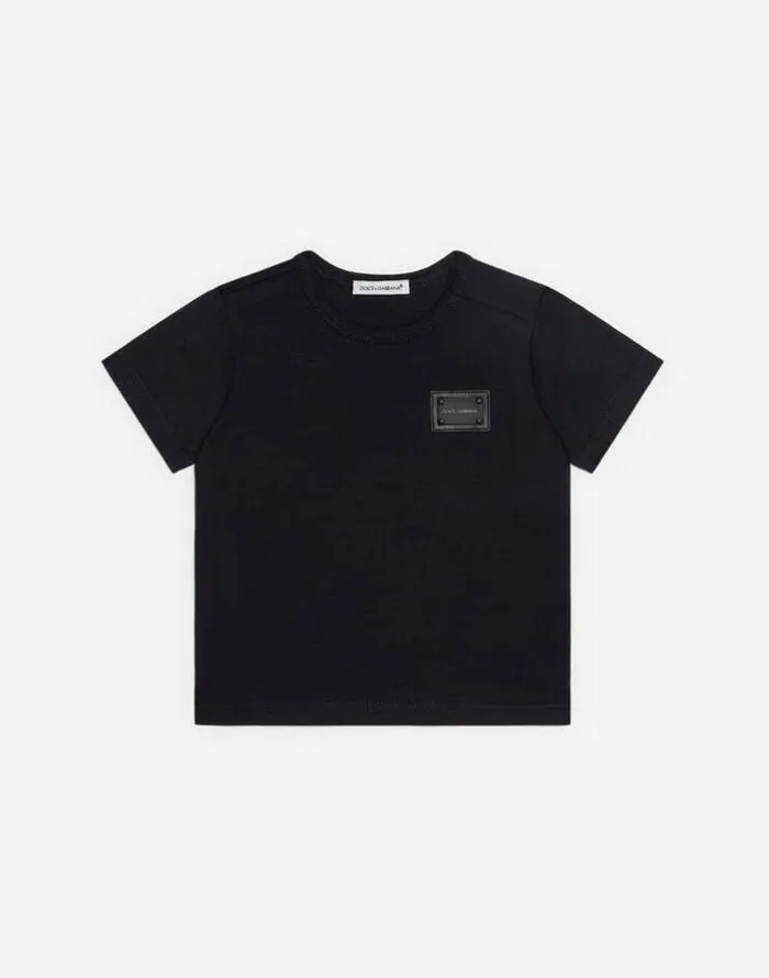 Dolce and Gabbana Topwear Children Jersey Tshirt With Logo Tag Blue