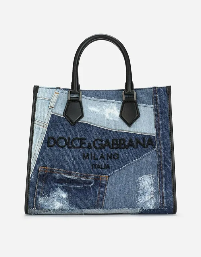 Dolce and Gabbana Totes WomenMen Denim Patchwork Edge Shopper With Logo Multicolor Dolce and Gabbana Totes WomenMen Denim Patchwork Edge Shopper With Logo Multicolor