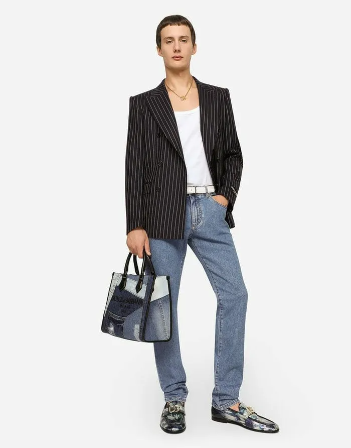Dolce and Gabbana Totes WomenMen Denim Patchwork Edge Shopper With Logo Multicolor Dolce and Gabbana Totes WomenMen Denim Patchwork Edge Shopper With Logo Multicolor