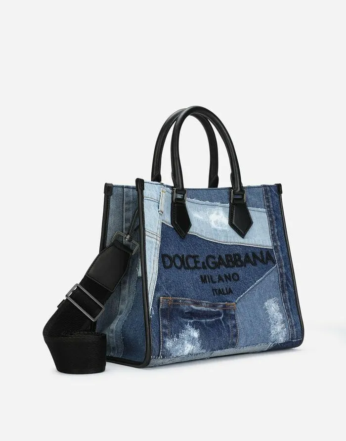Dolce and Gabbana Totes WomenMen Denim Patchwork Edge Shopper With Logo Multicolor Dolce and Gabbana Totes WomenMen Denim Patchwork Edge Shopper With Logo Multicolor