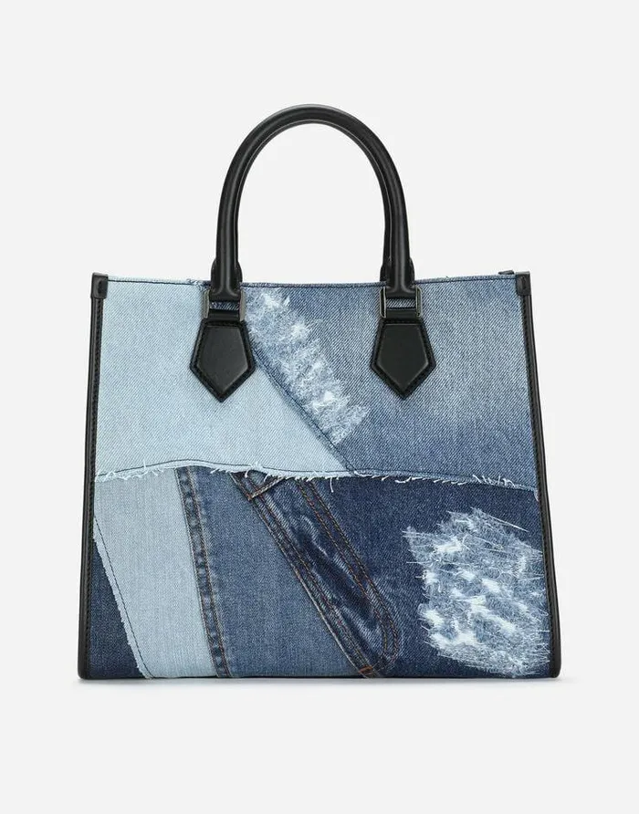 Dolce and Gabbana Totes WomenMen Denim Patchwork Edge Shopper With Logo Multicolor Dolce and Gabbana Totes WomenMen Denim Patchwork Edge Shopper With Logo Multicolor