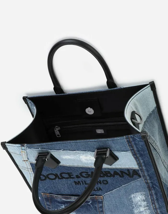 Dolce and Gabbana Totes WomenMen Denim Patchwork Edge Shopper With Logo Multicolor Dolce and Gabbana Totes WomenMen Denim Patchwork Edge Shopper With Logo Multicolor