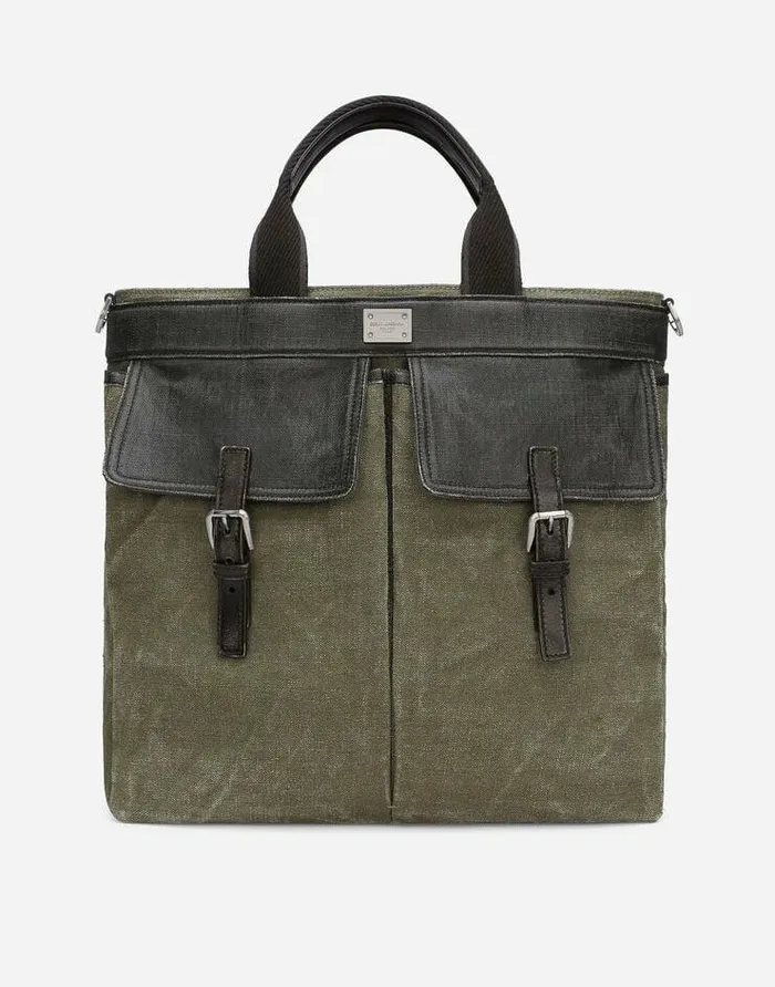 Dolce and Gabbana Travel Bags Men Canvas Shopper Multicolor