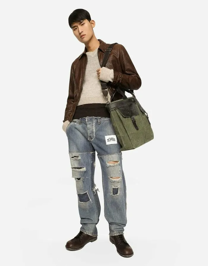 Dolce and Gabbana Travel Bags Men Canvas Shopper Multicolor