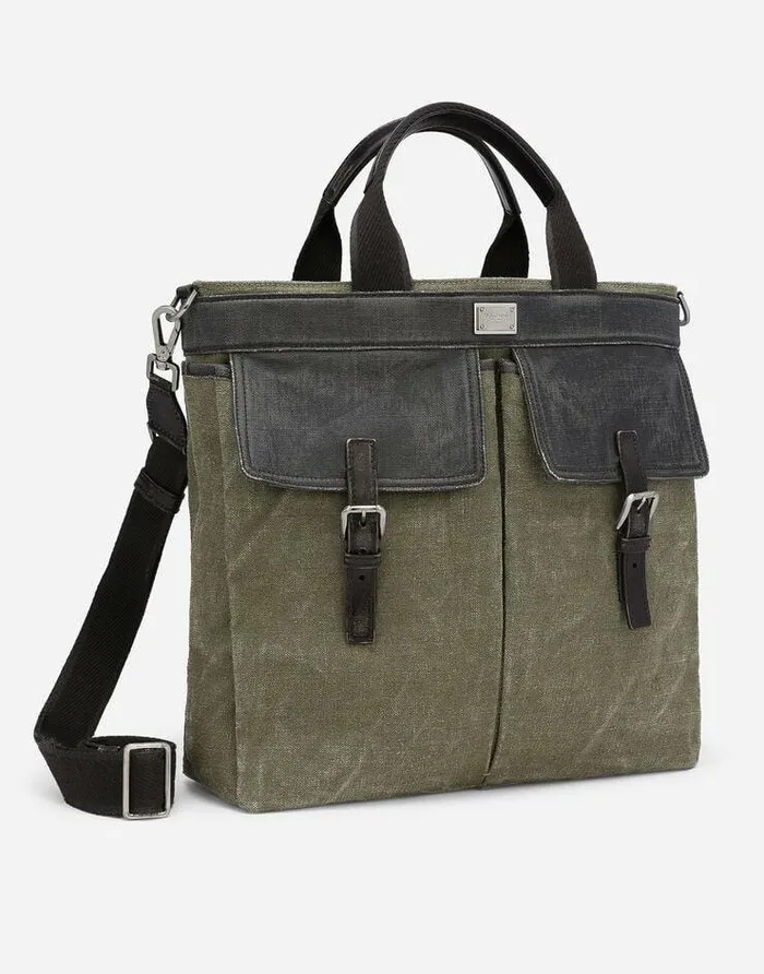 Dolce and Gabbana Travel Bags Men Canvas Shopper Multicolor