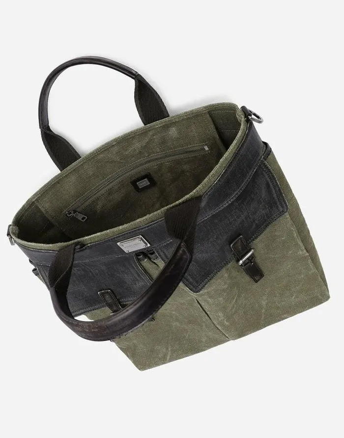 Dolce and Gabbana Travel Bags Men Canvas Shopper Multicolor
