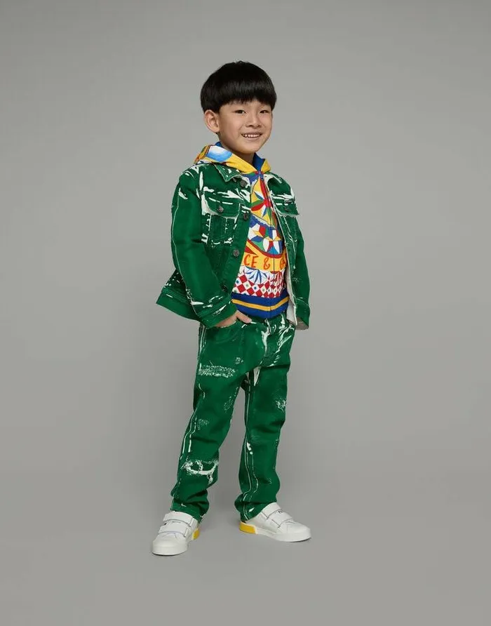 Dolce and Gabbana Trousers And Shorts Children 5pocket Treated Denim Jeans With Logo Tag Green Dolce and Gabbana Trousers And Shorts Children 5pocket Treated Denim Jeans With Logo Tag Green