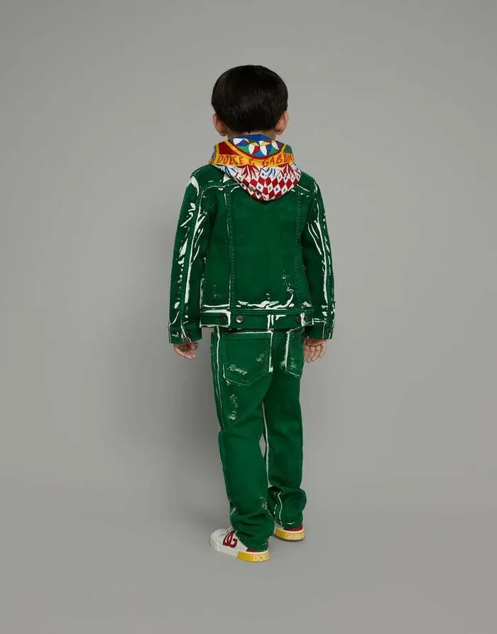 Dolce and Gabbana Trousers And Shorts Children 5pocket Treated Denim Jeans With Logo Tag Green Dolce and Gabbana Trousers And Shorts Children 5pocket Treated Denim Jeans With Logo Tag Green