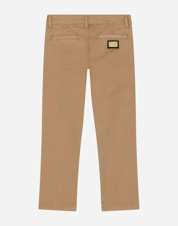 Dolce and Gabbana Trousers And Shorts Children Classic Plainknit Cotton Pants With Logo Tag Beige Dolce and Gabbana Trousers And Shorts Children Classic Plainknit Cotton Pants With Logo Tag Beige