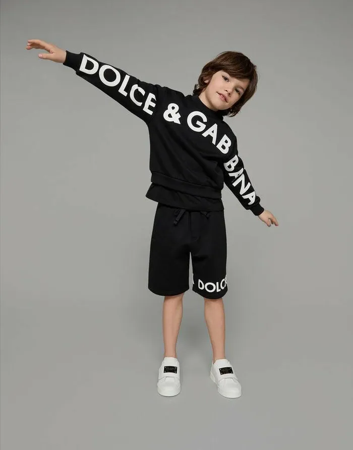 Dolce and Gabbana Trousers And Shorts Children Cotton Jogging Shorts With Logo Print Black Dolce and Gabbana Trousers And Shorts Children Cotton Jogging Shorts With Logo Print Black