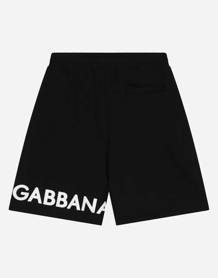 Dolce and Gabbana Trousers And Shorts Children Cotton Jogging Shorts With Logo Print Black Dolce and Gabbana Trousers And Shorts Children Cotton Jogging Shorts With Logo Print Black