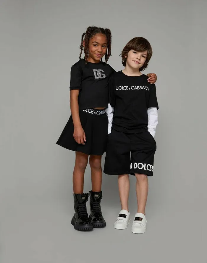 Dolce and Gabbana Trousers And Shorts Children Cotton Jogging Shorts With Logo Print Black Dolce and Gabbana Trousers And Shorts Children Cotton Jogging Shorts With Logo Print Black