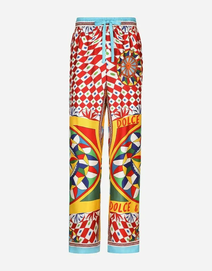 Dolce and Gabbana Trousers And Shorts Men Carrettoprint Silk Twill Jogging Pants Red Dolce and Gabbana Trousers And Shorts Men Carrettoprint Silk Twill Jogging Pants Red