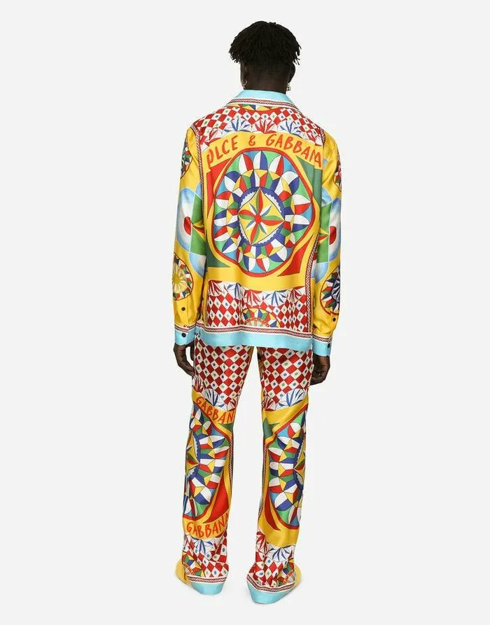 Dolce and Gabbana Trousers And Shorts Men Carrettoprint Silk Twill Jogging Pants Red Dolce and Gabbana Trousers And Shorts Men Carrettoprint Silk Twill Jogging Pants Red